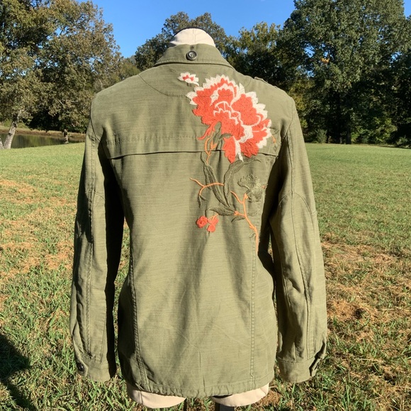 Anthropologie Hei Hei Floral Embroidered Field Utility Military  Green Jacket M - Picture 3 of 10